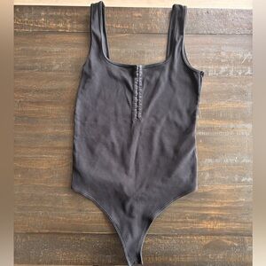 Abercrombie & Fitch Ribbed Black One-Piece Bodysuit with Front hooks